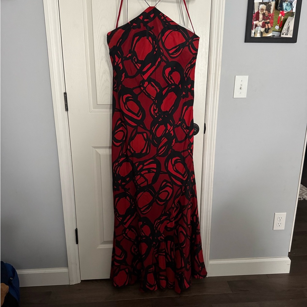 Elegant Red and Black Halter Dress